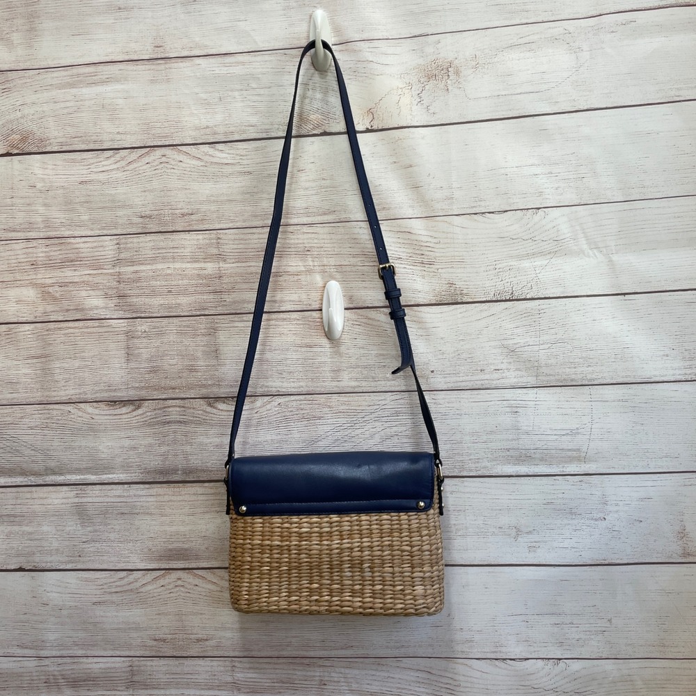 KATE SPADE NEW YORK VIA LIMONI CLARA CROSSBODY IN STRAW AND NAVY BLUE LEATHER - Picture 11 of 16